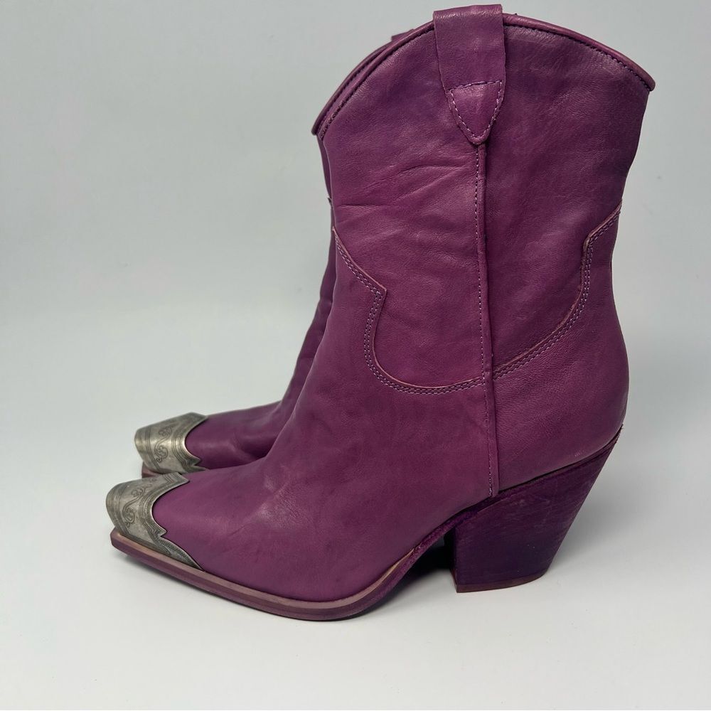 Free People Purple Suede Western Ankle Boots with Metal Toe Cap - Picture 5 of 11